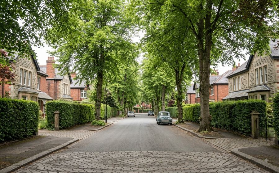A leafy residential avenue in Hale