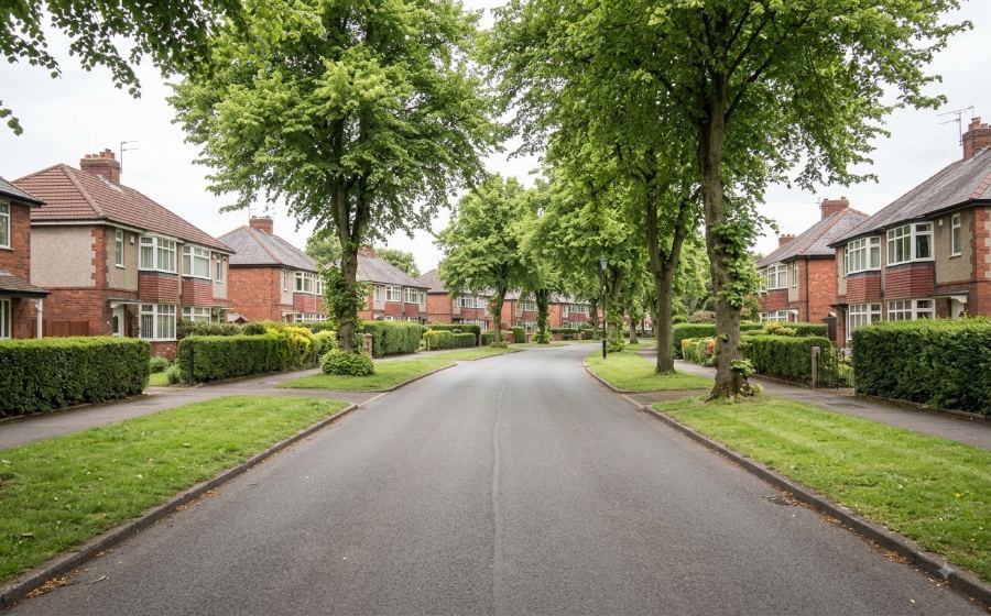 Wide residential roads in Wythenshawe