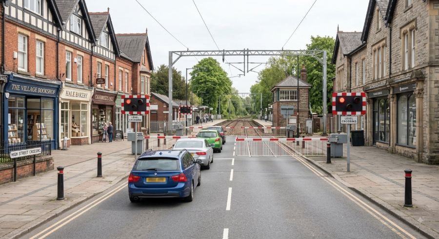 The Ashley Road level crossing in Hale village