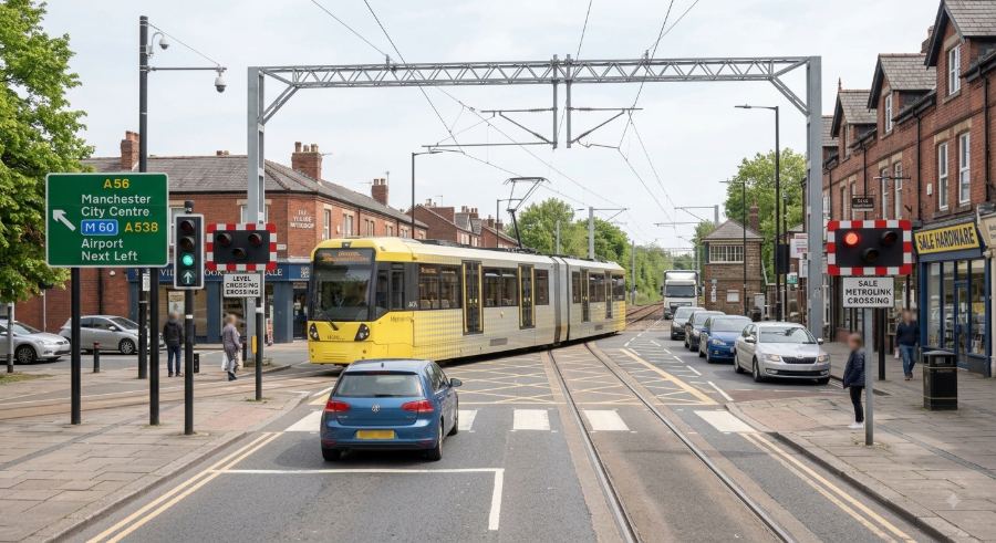 A Metrolink tram crossing in Sale
