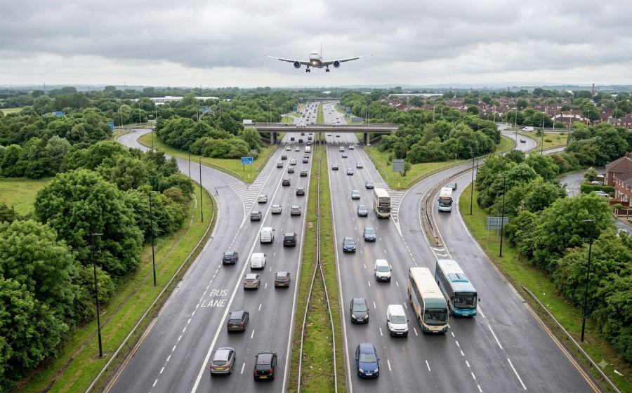 The M56 approaches near Manchester Airport